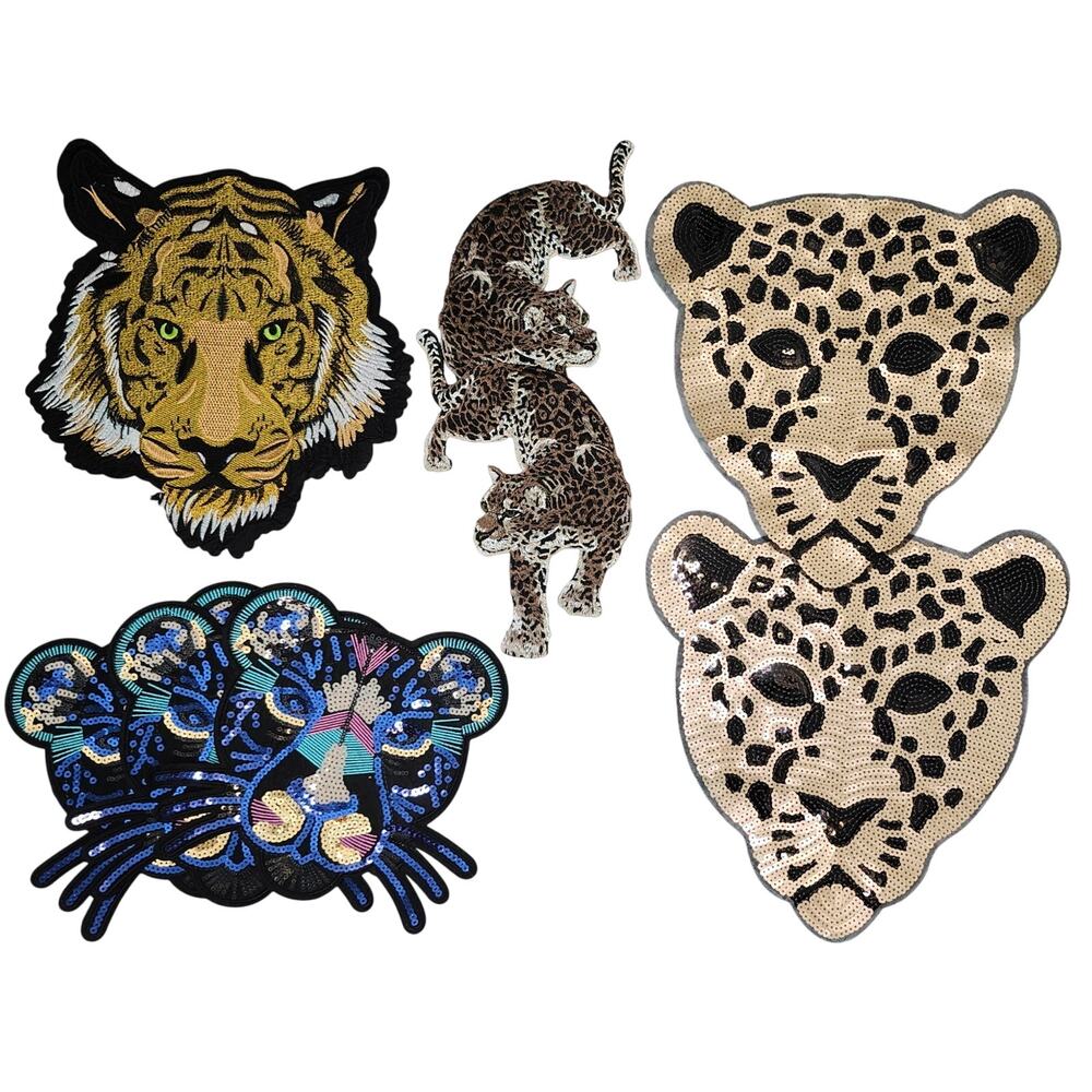 Varied Tiger, Leopard & Panther Large Embellishments Appliques DIY, 12 pieces